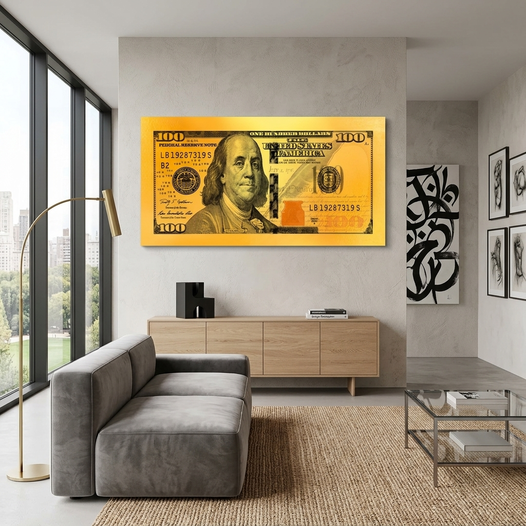 One hundred dollars yellow Inspirational Canvas Wall Art Print