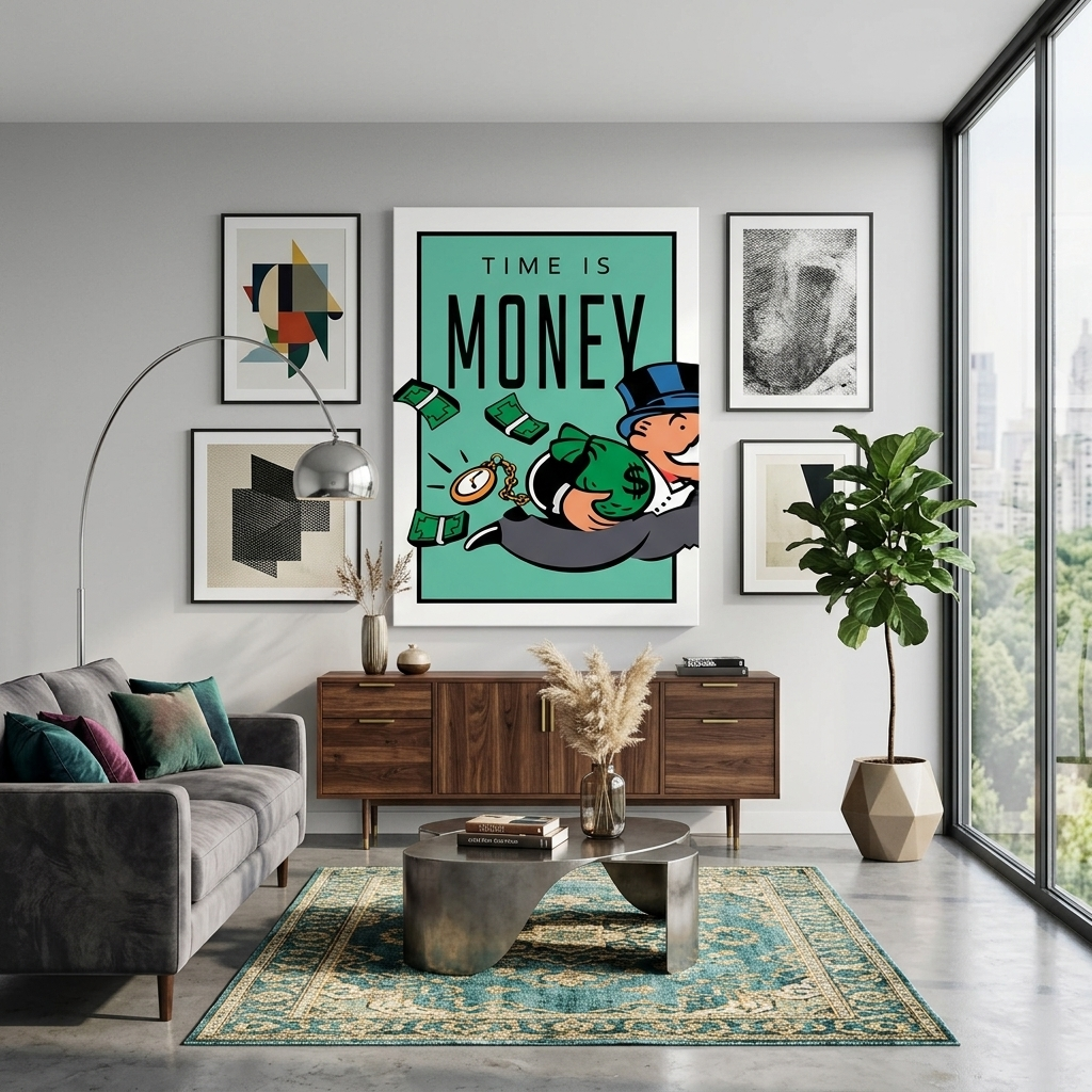 running Alec Monopoly with money in his hands Canvas Wall Art Print