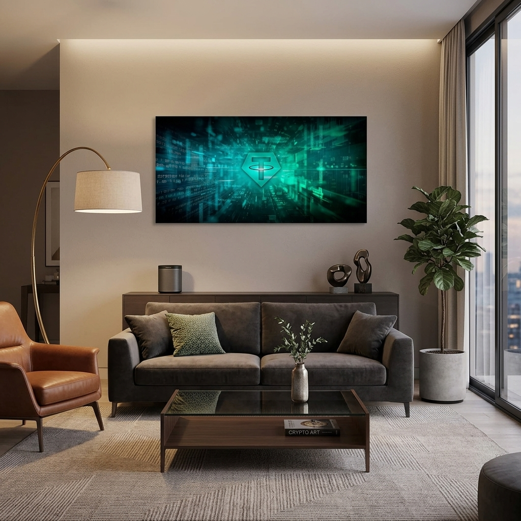 Tether USDT grünes Logo Inspirierender Kunstdruck auf Leinwand
