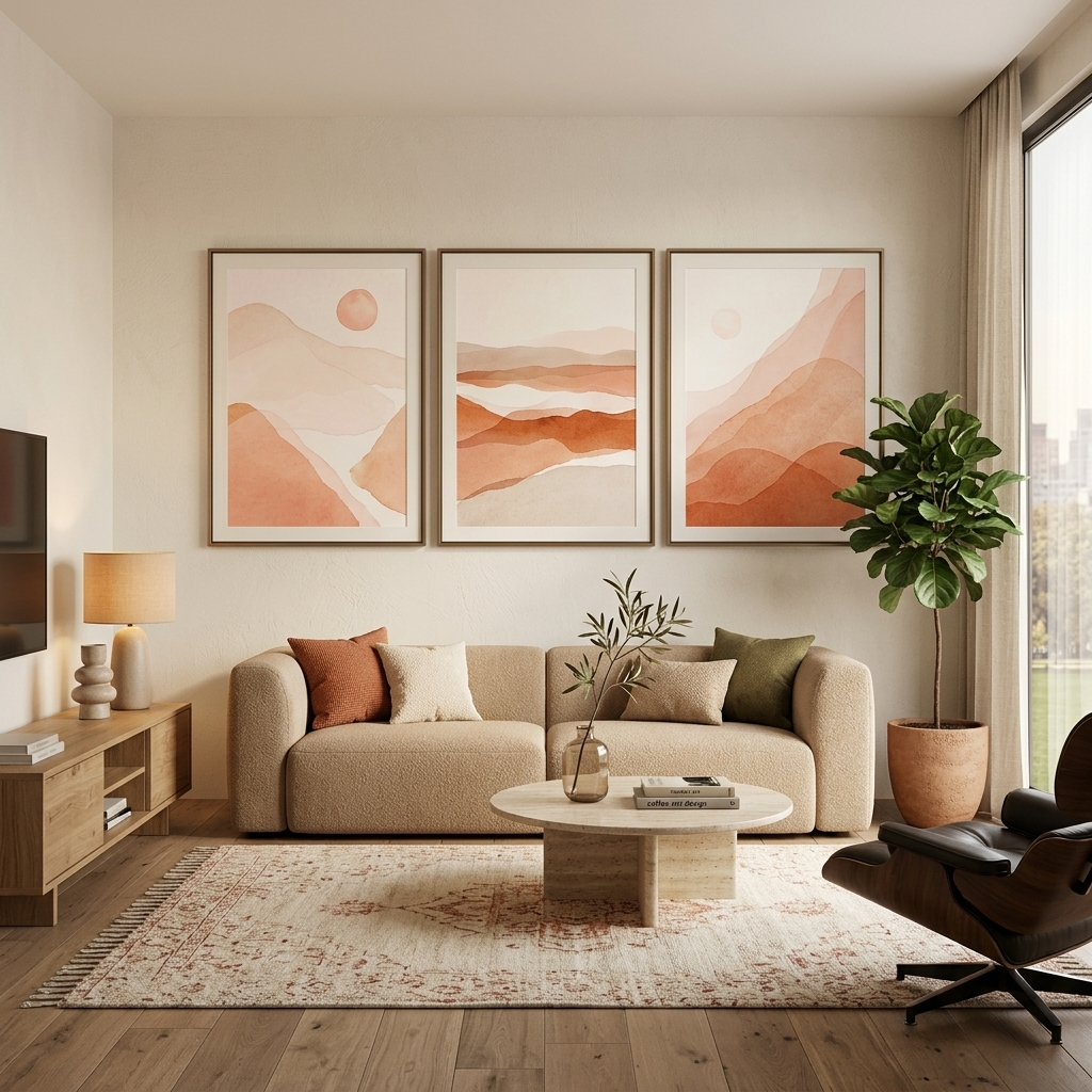 Modularer Kunstdruck auf Leinwand, mehrere Teile, Beigetöne