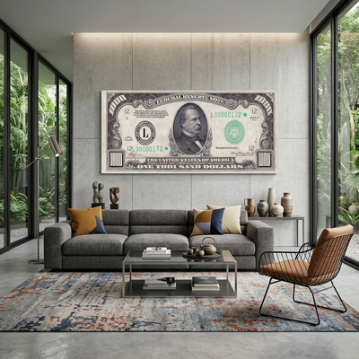 1000 dollars black and white Inspirational Canvas Wall Art Print