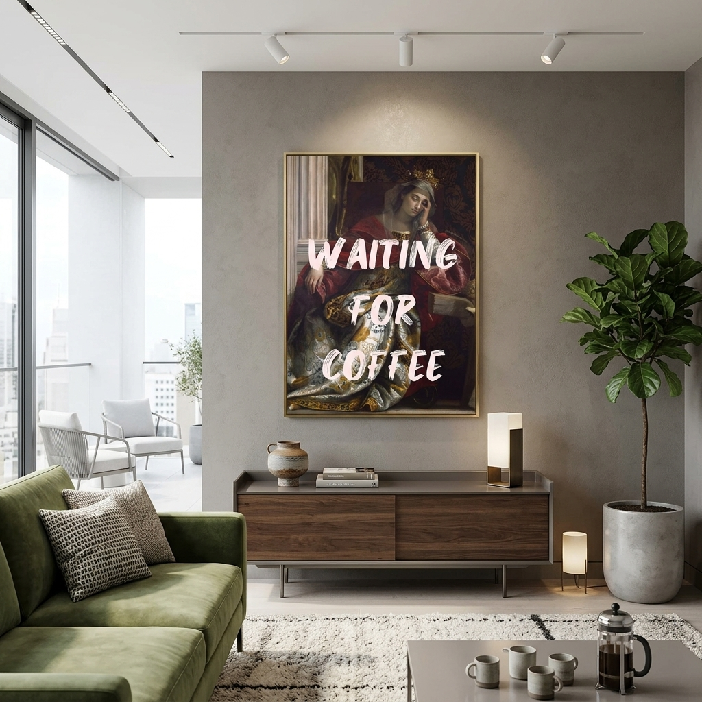 Leinwandbild „Warten auf Kaffee“