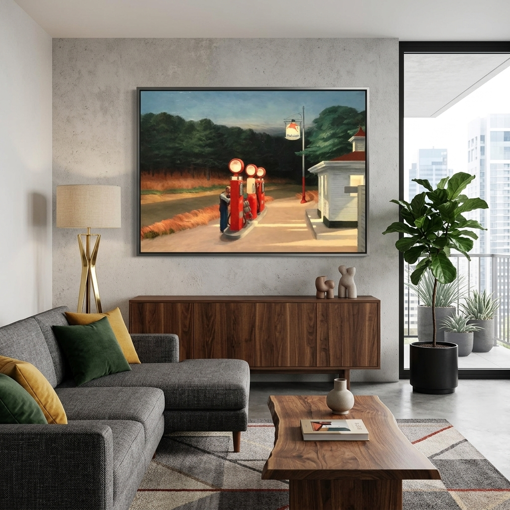 Reproduktion „Gas Station“ von Edward Hopper, Reproduktion auf Leinwand, Kunstdruck