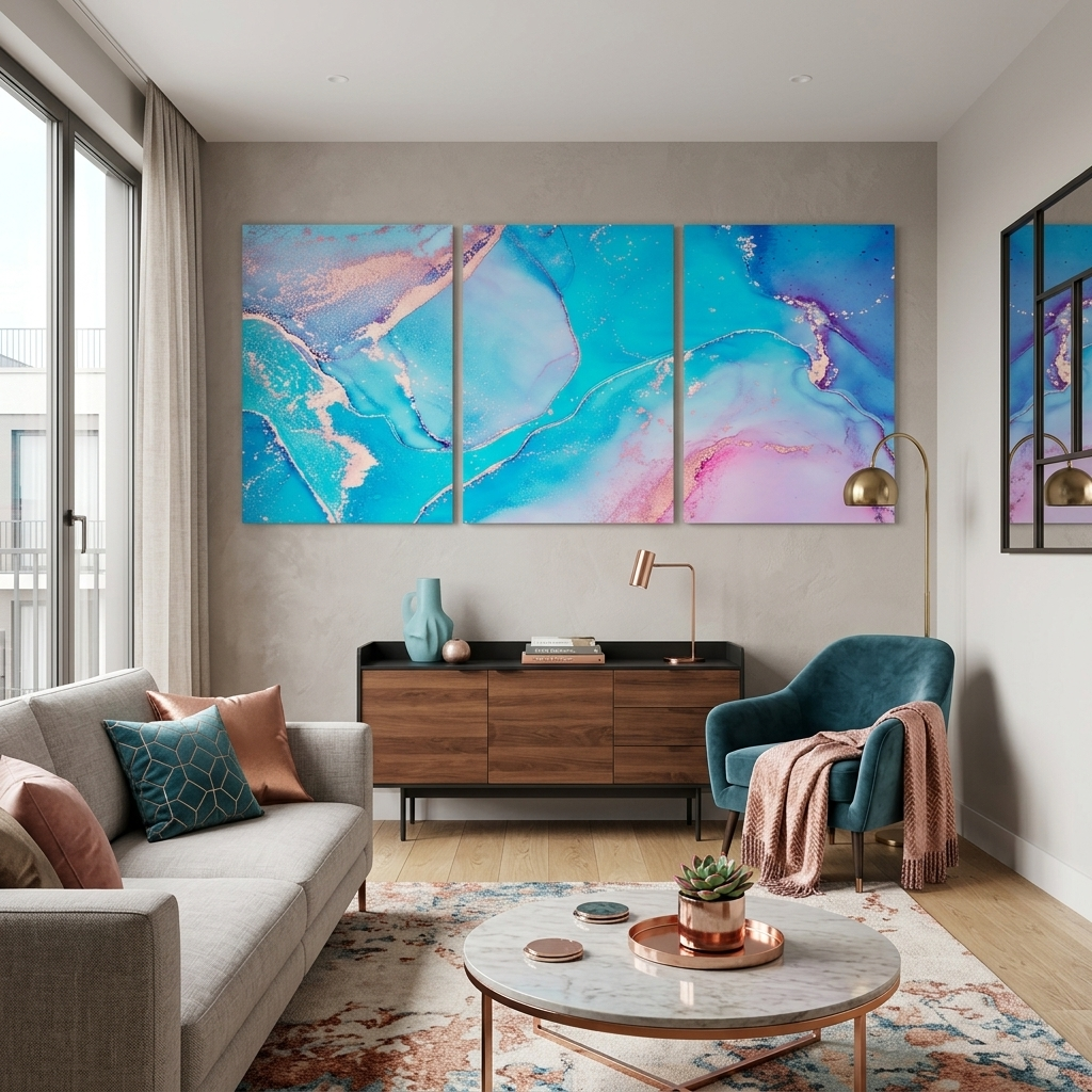 Modularer türkis-rosa abstrakter mehrteiliger Leinwand-Kunstdruck