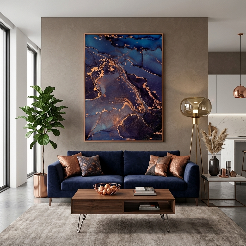Marine-Schwarz mit einem Hauch von Gold Abstraktion Leinwand Wand Kunstdruck