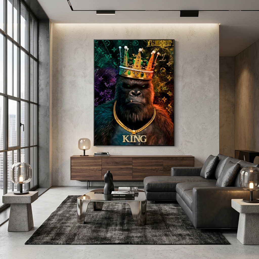 Motivierender Leinwand-Kunstdruck „Königlicher Gorilla“