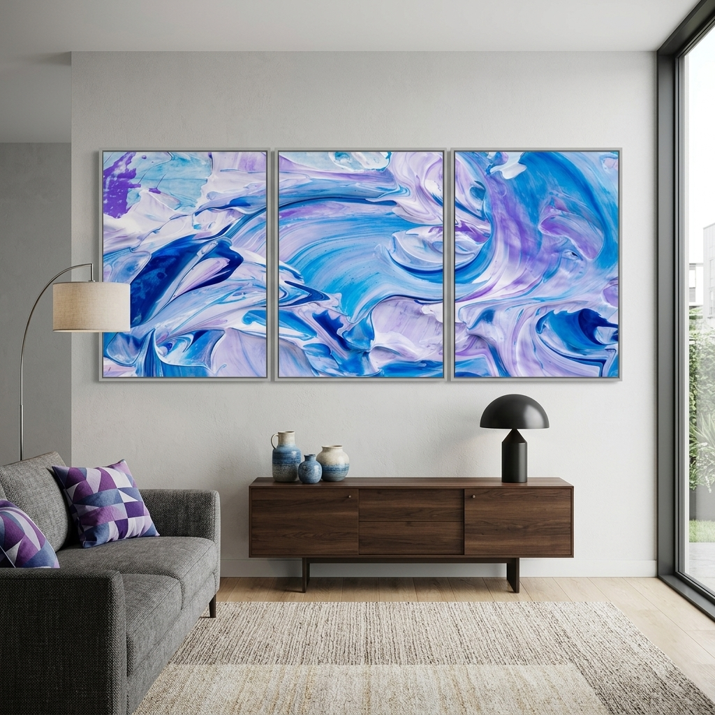 Mehrteiliger Kunstdruck auf Leinwand Blau-lila Farbspritzer
