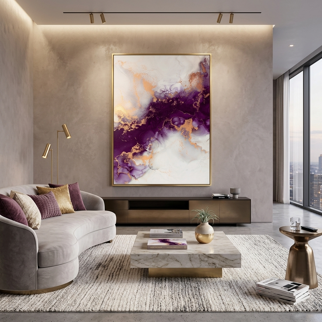 Lila und grau Abstraktion Leinwand Wand Kunstdruck