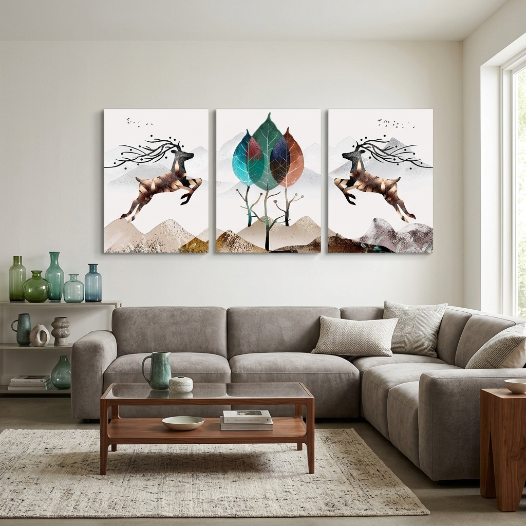 Modularer abstrakter Baum im Goldstil, mehrteiliger Kunstdruck auf Leinwand