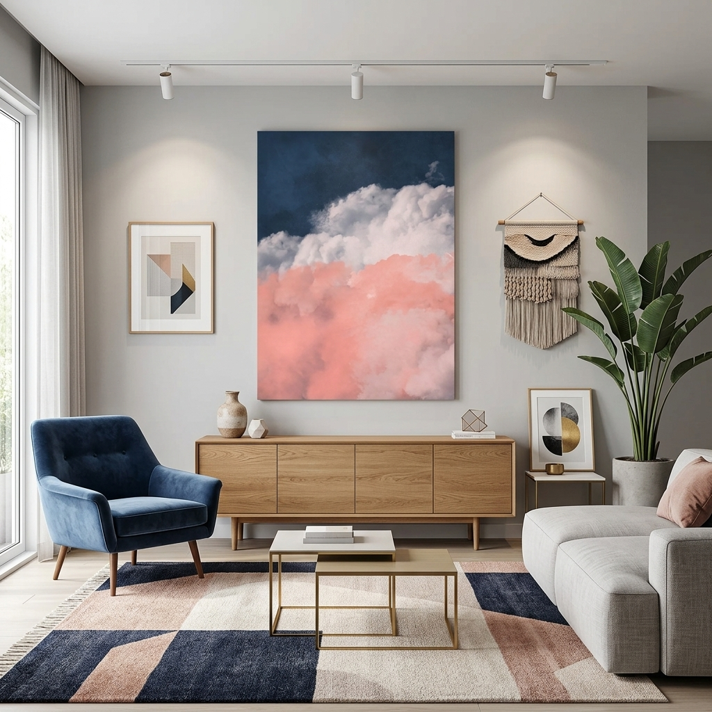 Rosa-graue Wolken auf blauem Hintergrund Leinwandbild
