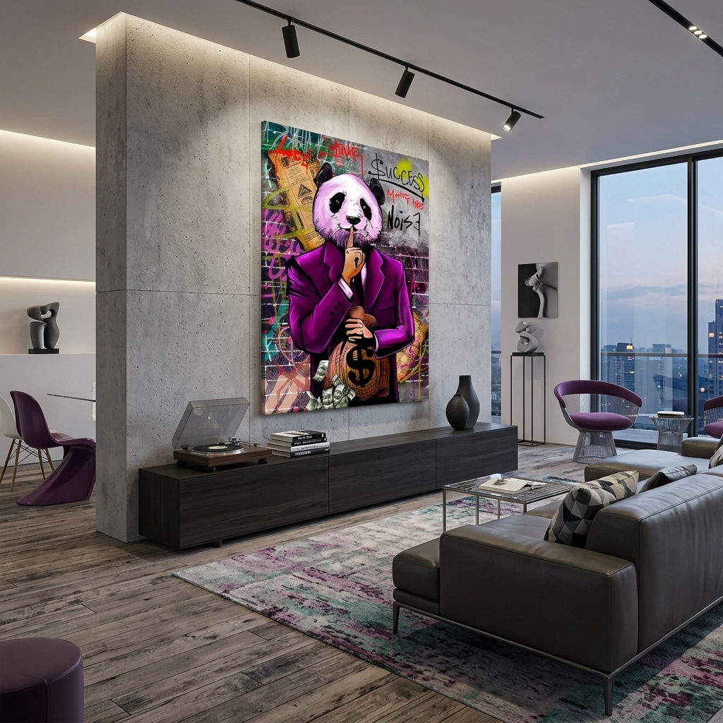 Zur Motivation Geld Panda Machen Sie den Lärm Motivierender Leinwand-Wand-Kunstdruck
