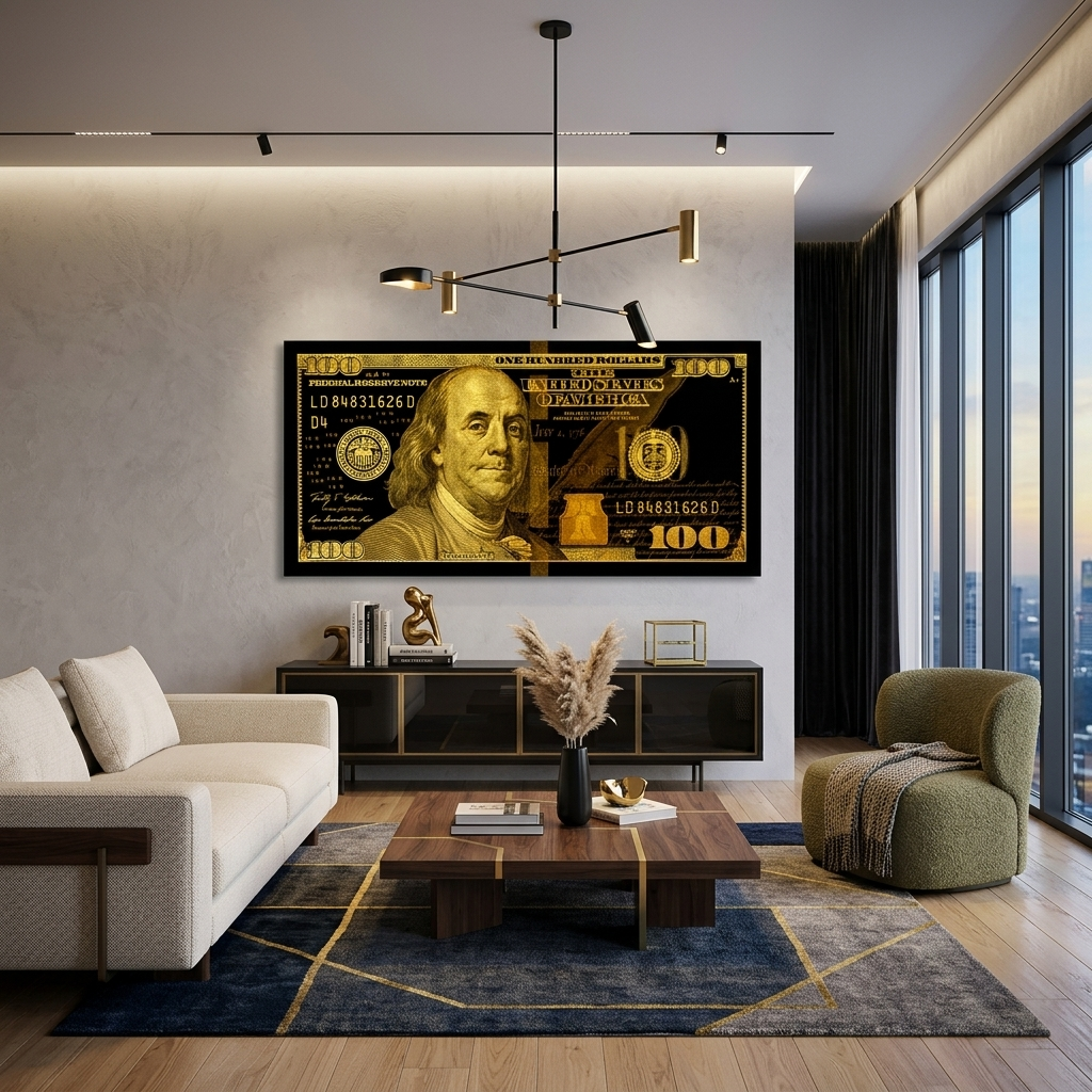 100 Dollar schwarz und gelb inspirierende Leinwand Wand Kunstdruck