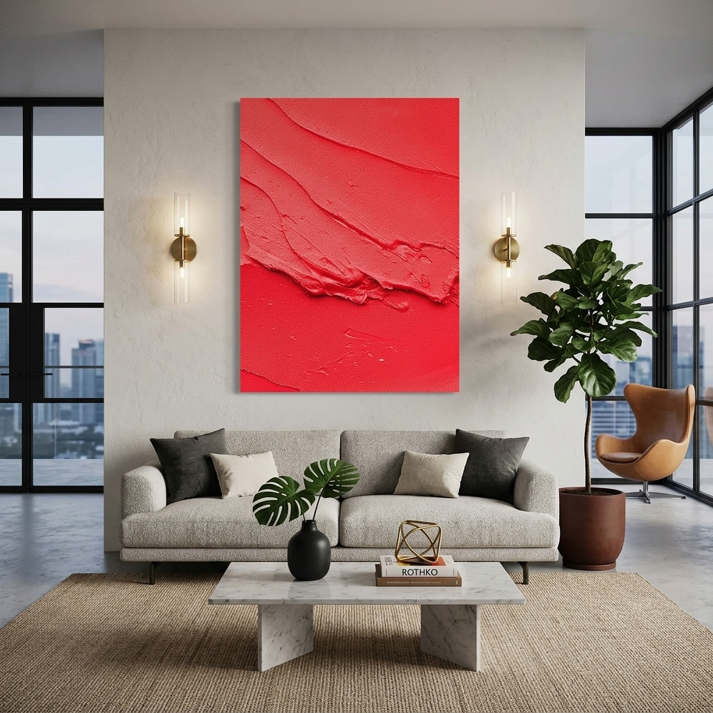 Kunstdruck auf Leinwand mit roter Farbe
