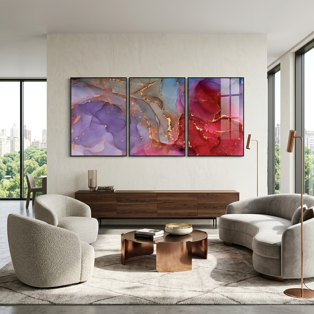 Modularer abstrakter Kunstdruck auf Leinwand, mehrere Teile, Lavendelrot