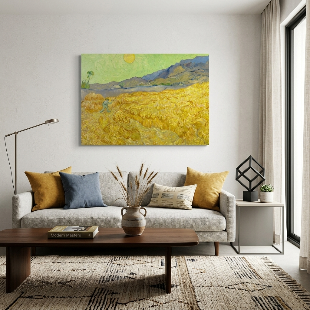 Reproduktion „Das Weizenfeld und der Schnitter“ von Vincent van Gogh, Reproduktion auf Leinwand, Kunstdruck