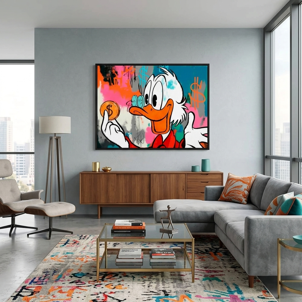 Inspirierender Kunstdruck auf Leinwand mit Scrooge-Münze