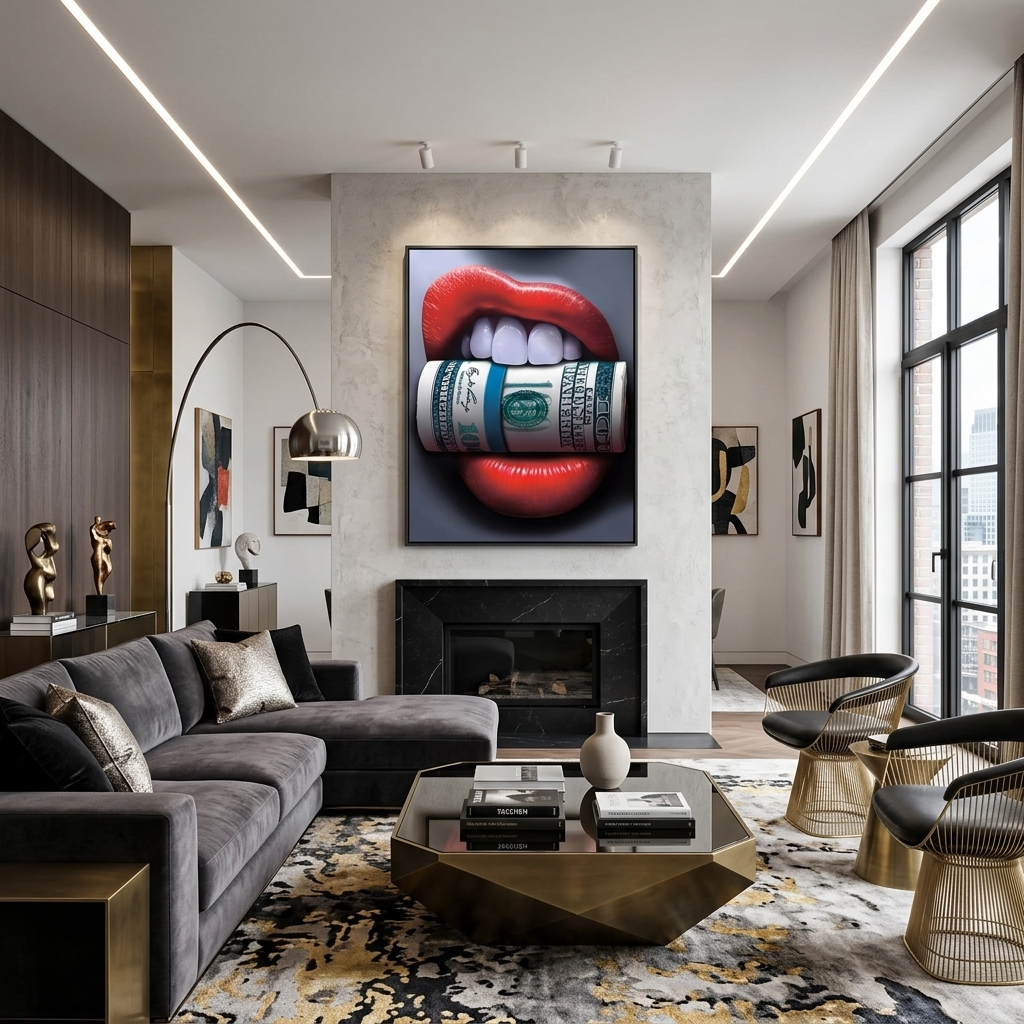 Geld in meinen Zähnen Motivierender Leinwand-Kunstdruck