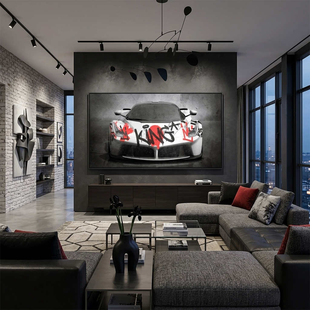 Zur Motivation Graffiti King Ferrari Mercedes Motivierender Leinwand-Kunstdruck