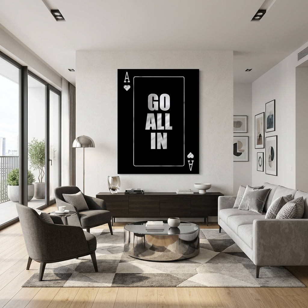 Zur Motivation – Alles in Silber – Motivierender Kunstdruck auf Leinwand