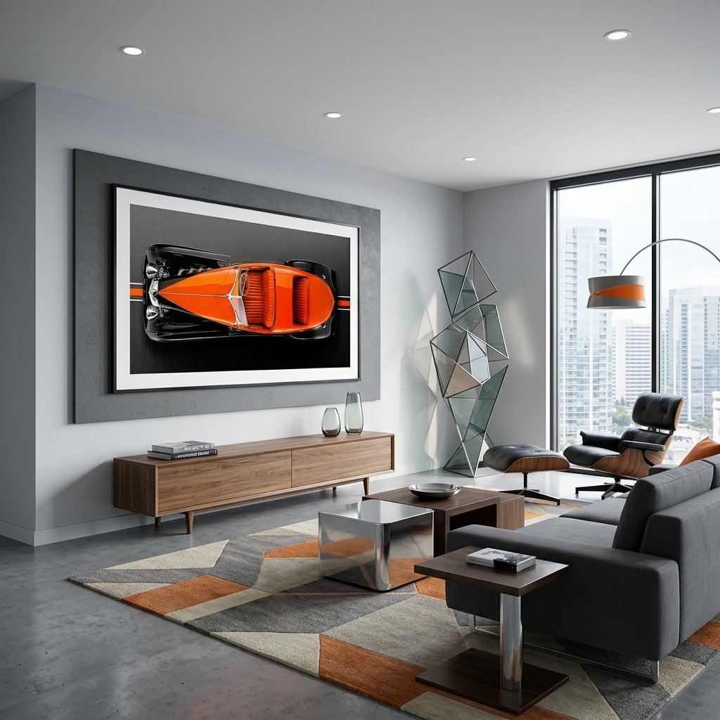 Leinwandbild, Porsche 911, grün, auf grauem Hintergrund