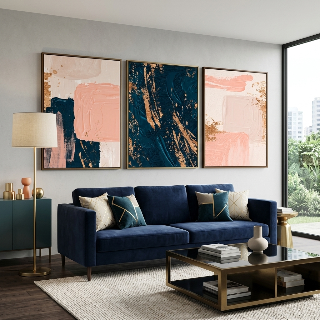 Modularer, puderblauer, mehrteiliger Kunstdruck auf Leinwand