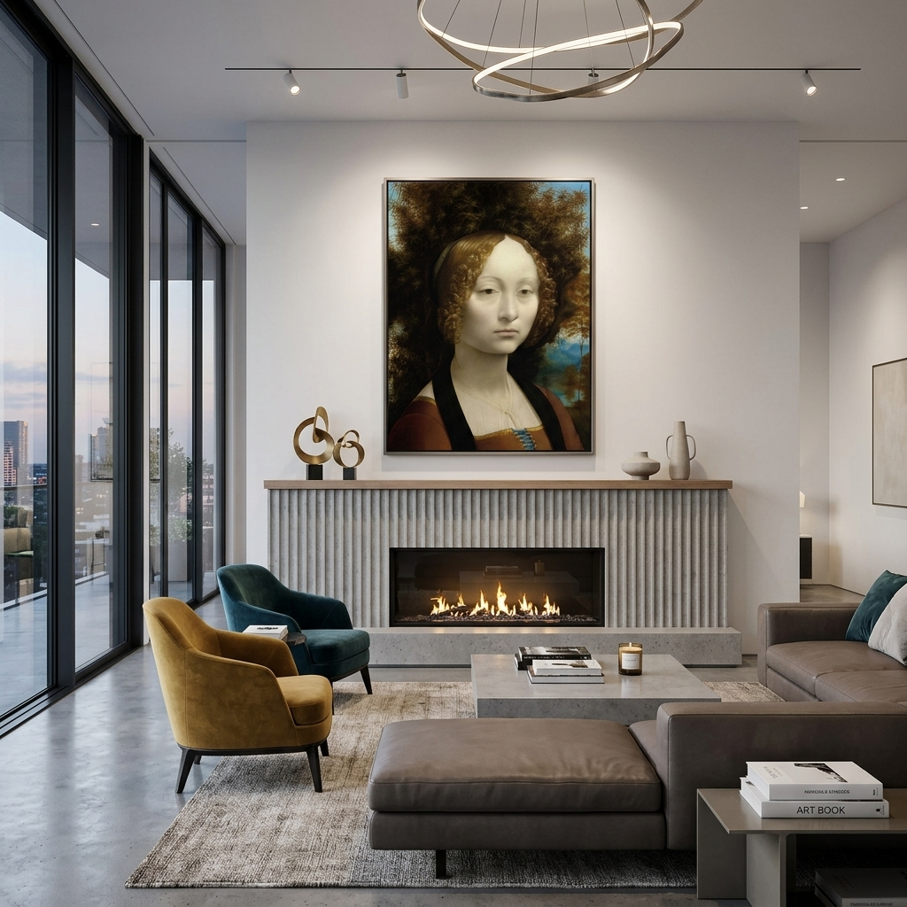 Reproduktions-Porträt von Ginevra de Benci von Leonardo da Vinci, Reproduktion, Kunstdruck auf Leinwand