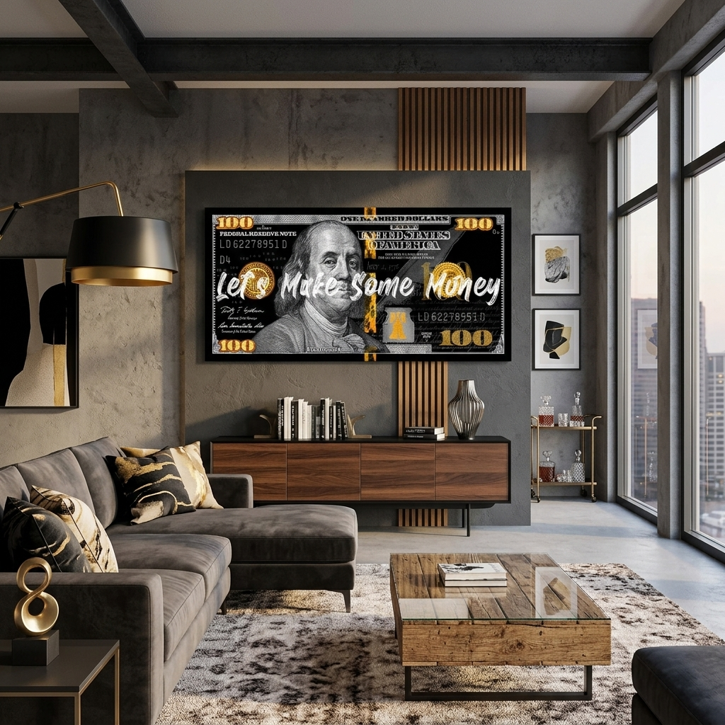 100 Dollar schwarzes Gold Lasst uns Geld verdienen Inspirierender Kunstdruck auf Leinwand
