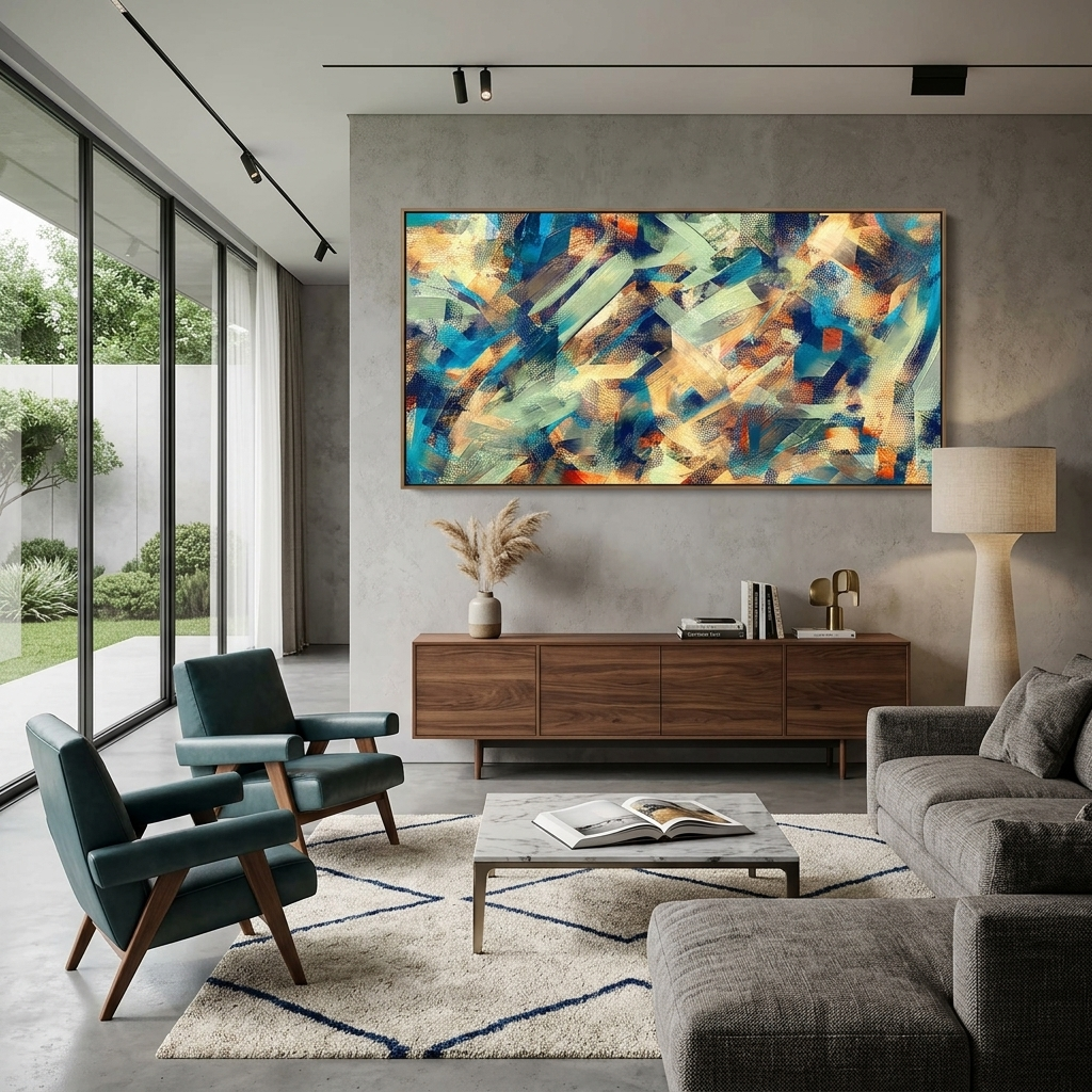 Kunstdruck auf Leinwand, Motiv: Abstriche in Gelb, Blau und Rot