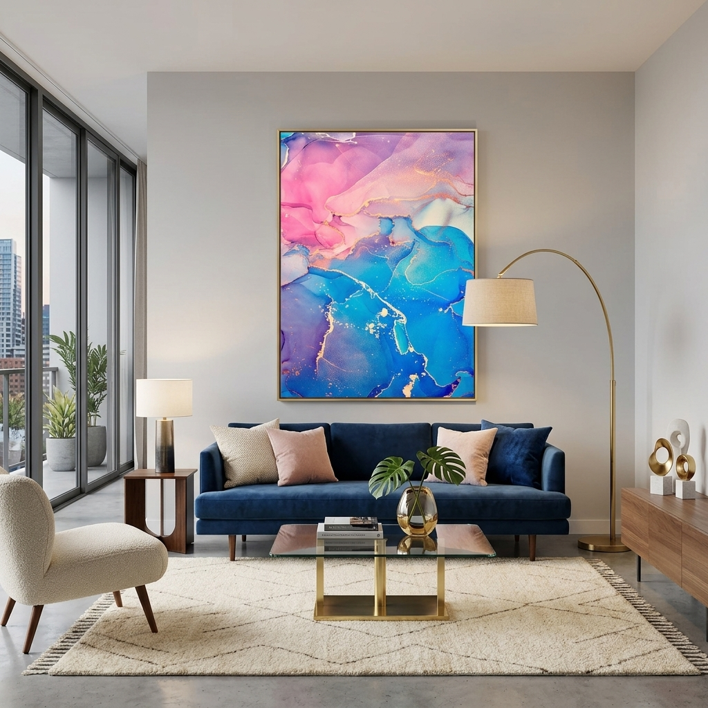 Rosa und blau Abstraktion Leinwand Wand Kunstdruck