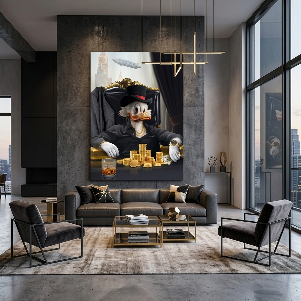 Scrooge im Arbeitszimmer Die Welt gehört dir Inspirierender Kunstdruck auf Leinwand