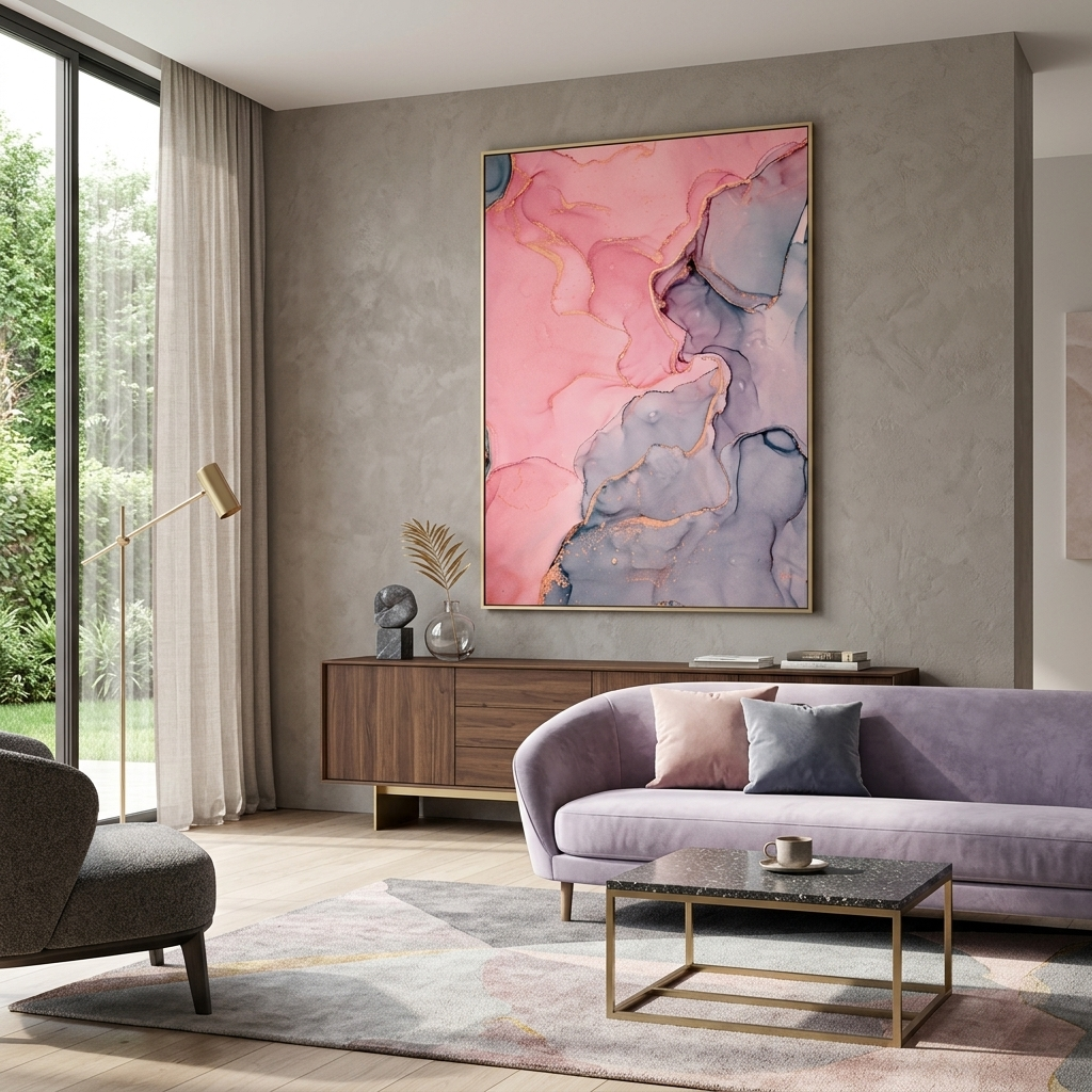 Puderrosa mit grauem Abstraktions-Leinwand-Kunstdruck