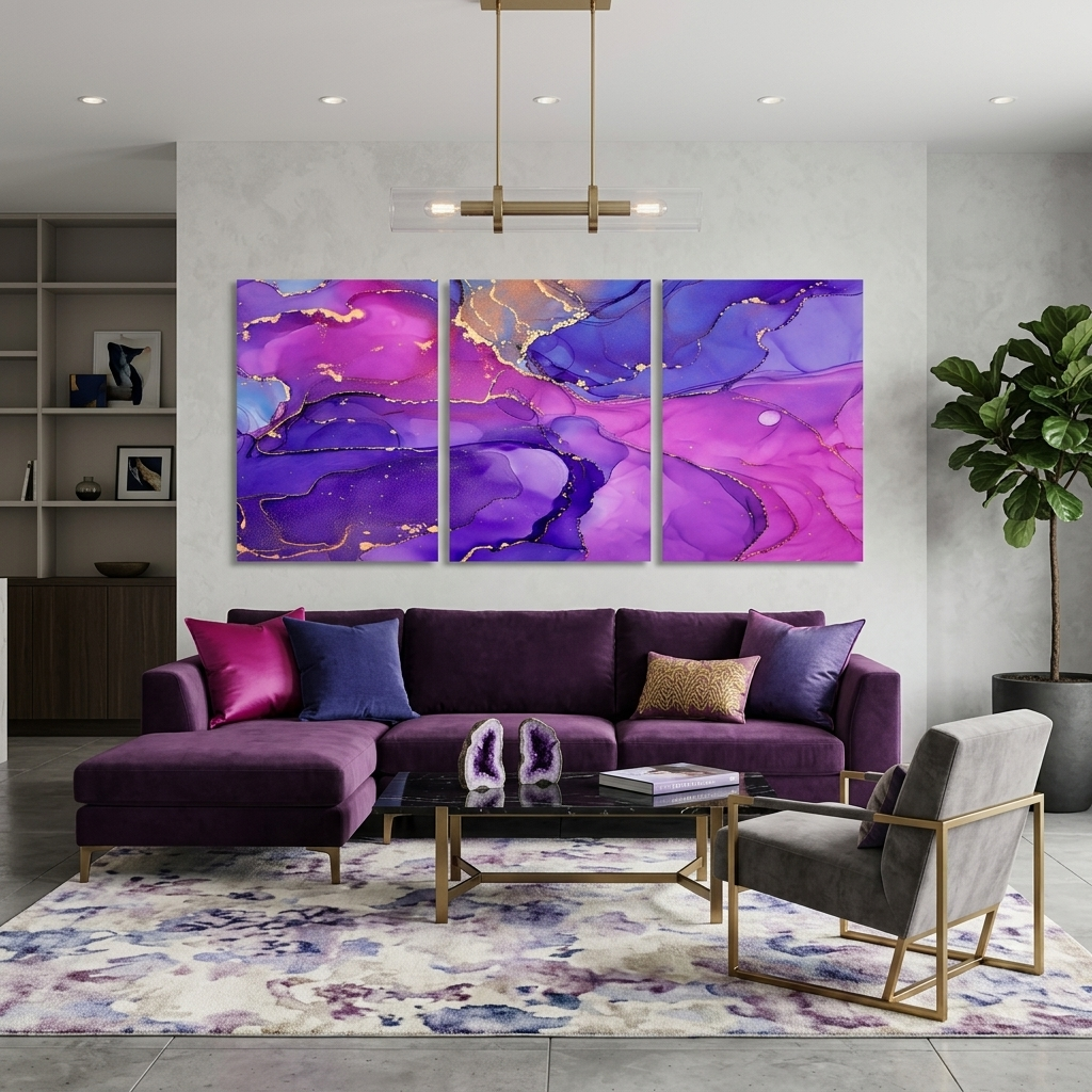 Modularer violett-rosa abstrakter mehrteiliger Leinwand-Kunstdruck