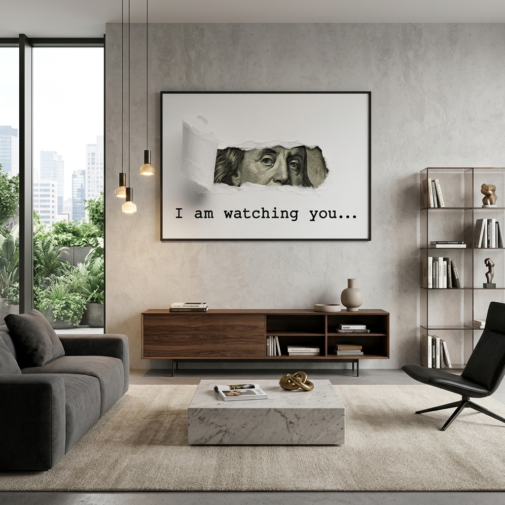 Dolar. Ich beobachte dich. Inspirierender Kunstdruck auf Leinwand