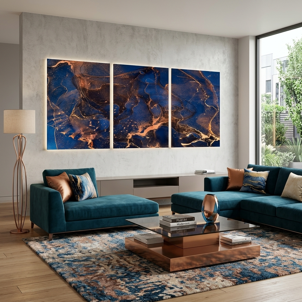 Modular abstract navy and gold Multi Panel Canvas Wall Art Print