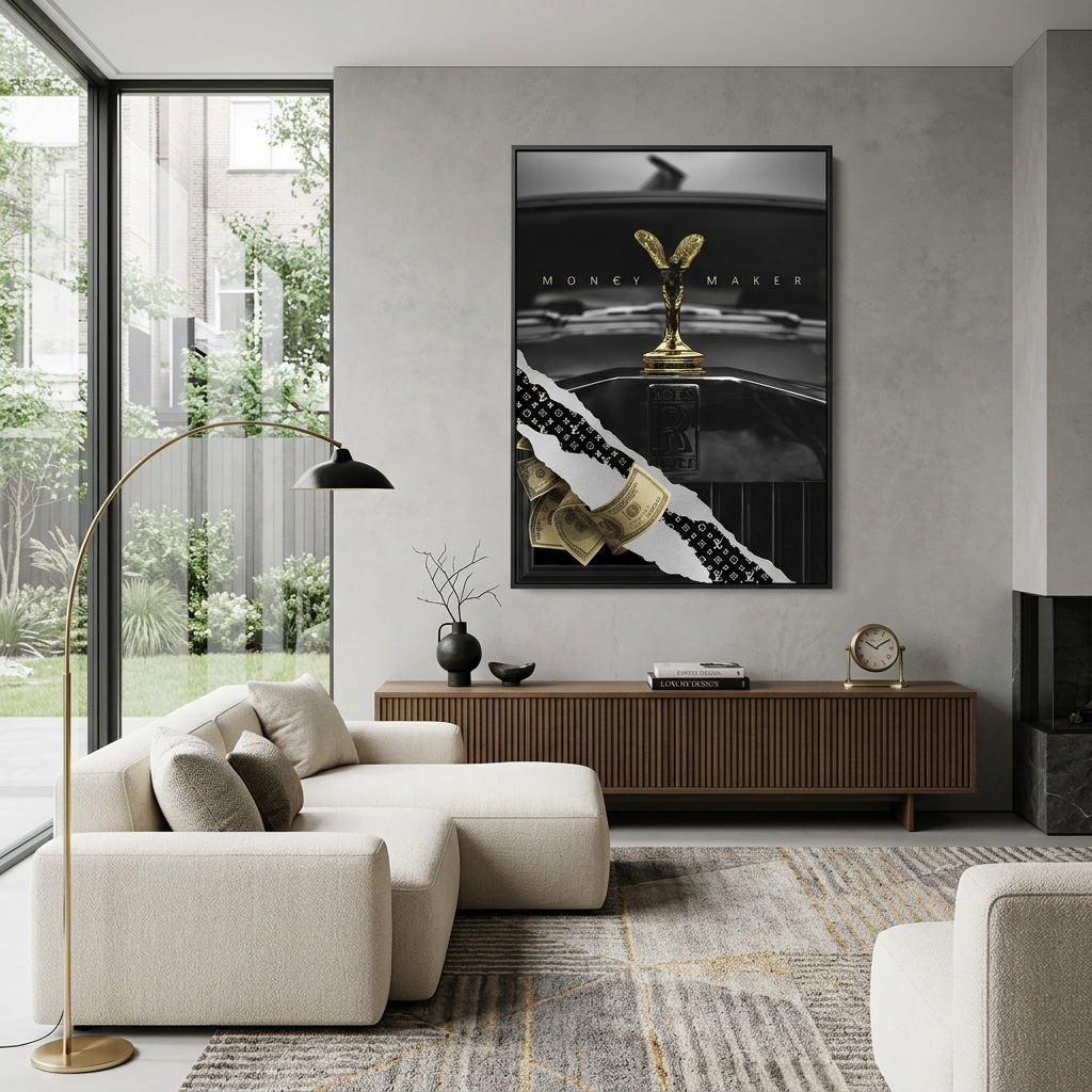 Money Maker with gold dollars Motivational Canvas Wall Art Print
