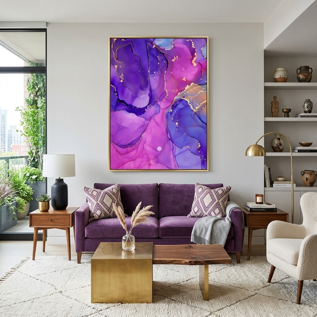 Lila-rosa Abstraktion Leinwand Wand Kunstdruck