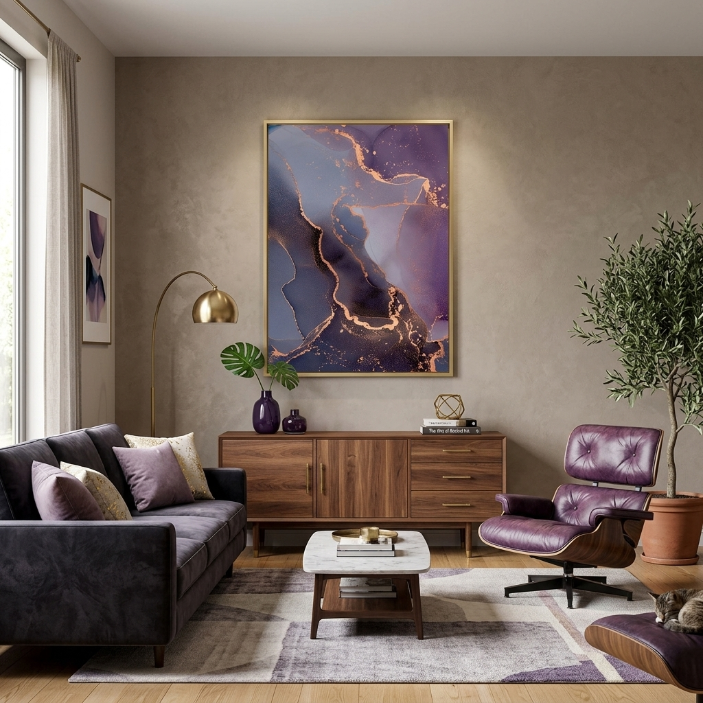 Lila und grau Abstraktion Leinwand Wand Kunstdruck