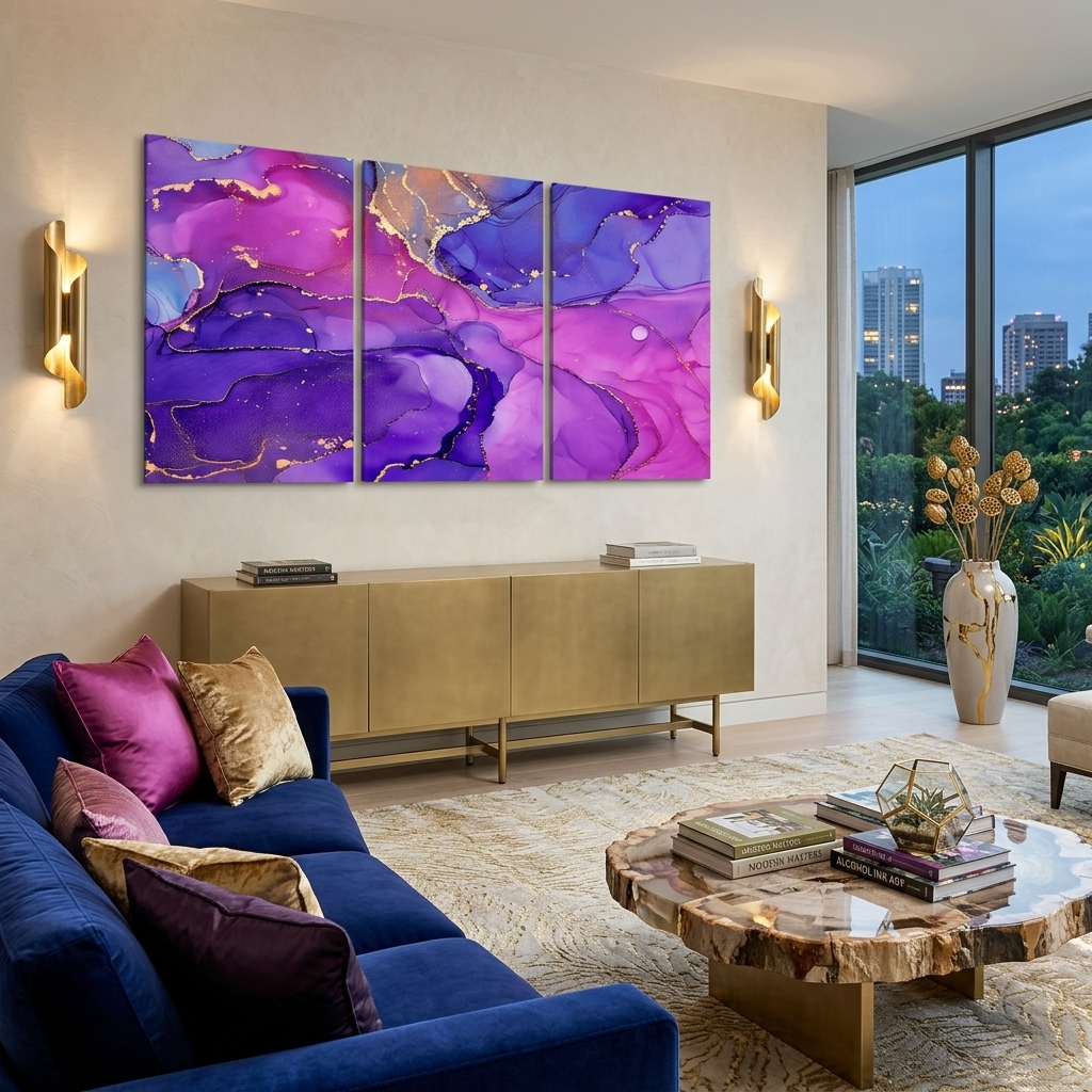 Modularer violett-rosa abstrakter mehrteiliger Leinwand-Kunstdruck
