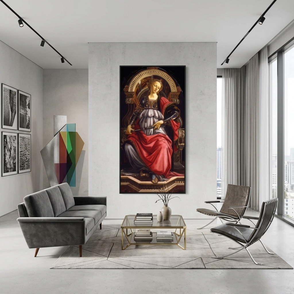 Reproduktion von Sandro Botticellis „Allegorie der Stärke“, Reproduktion auf Leinwand, Kunstdruck