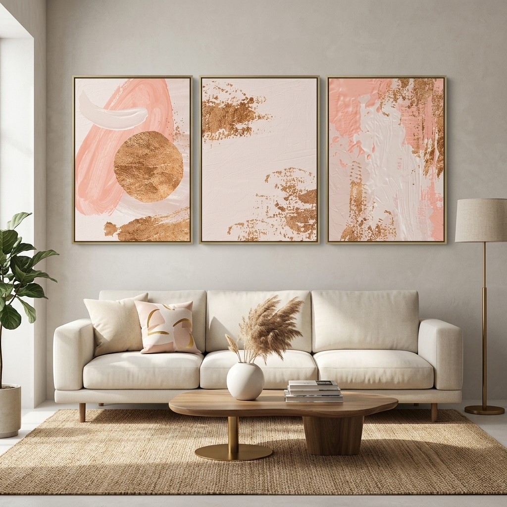 Modularer beige-rosa abstrakter mehrteiliger Leinwand-Kunstdruck