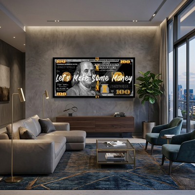 100 dolars black gold Let's make money Inspirational  Canvas Wall Art Print