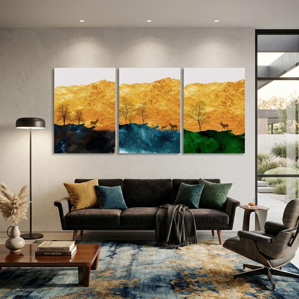 Modularer dreifarbiger abstrakter mehrteiliger Kunstdruck auf Leinwand