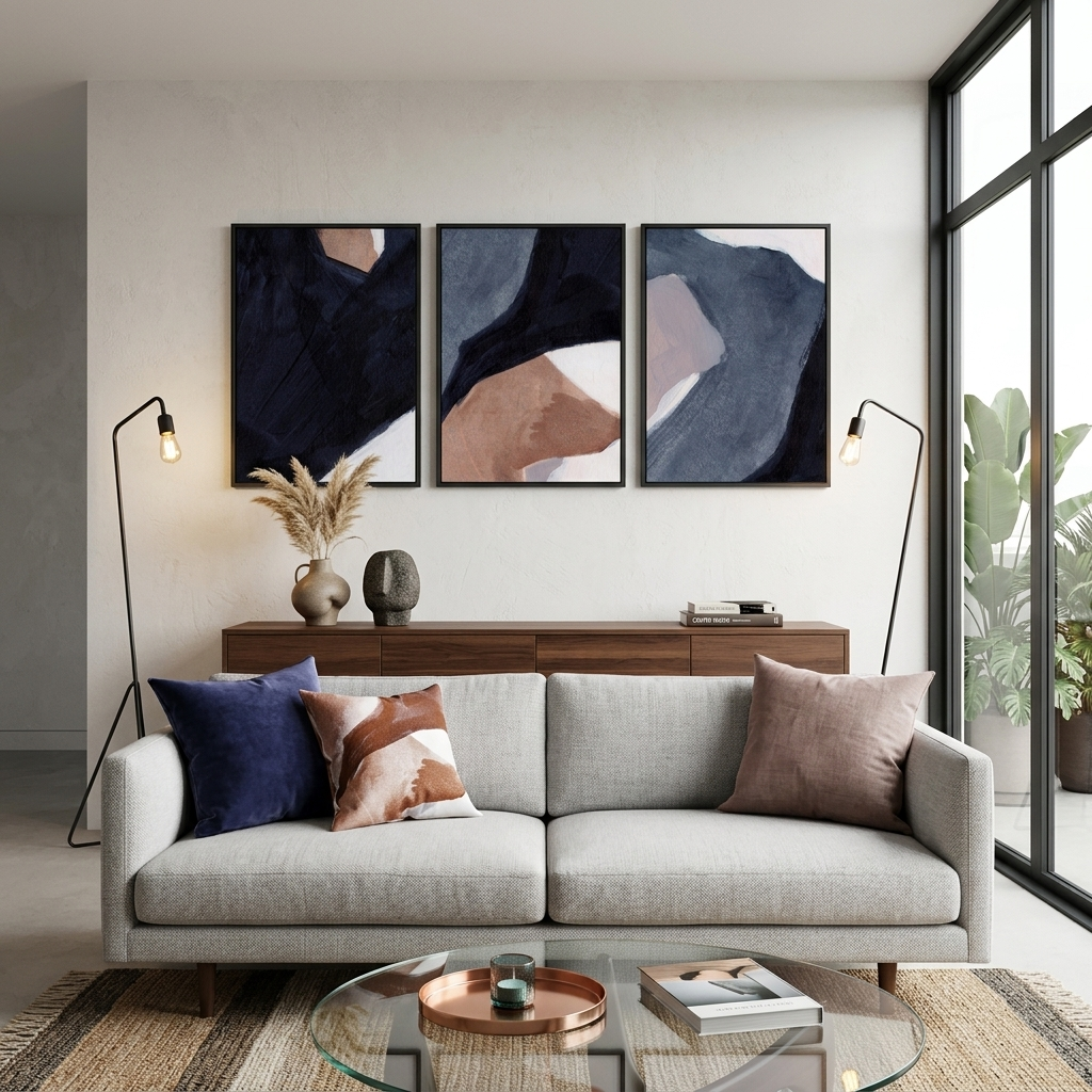 Modularer abstrakter Kunstdruck auf mehrteiliger Leinwand mit kräftigem Blau