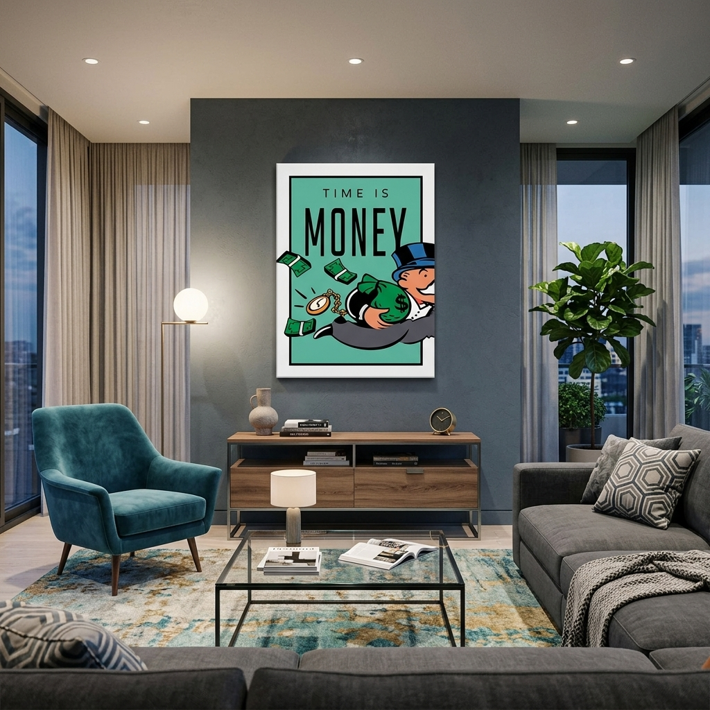 running Alec Monopoly with money in his hands Canvas Wall Art Print