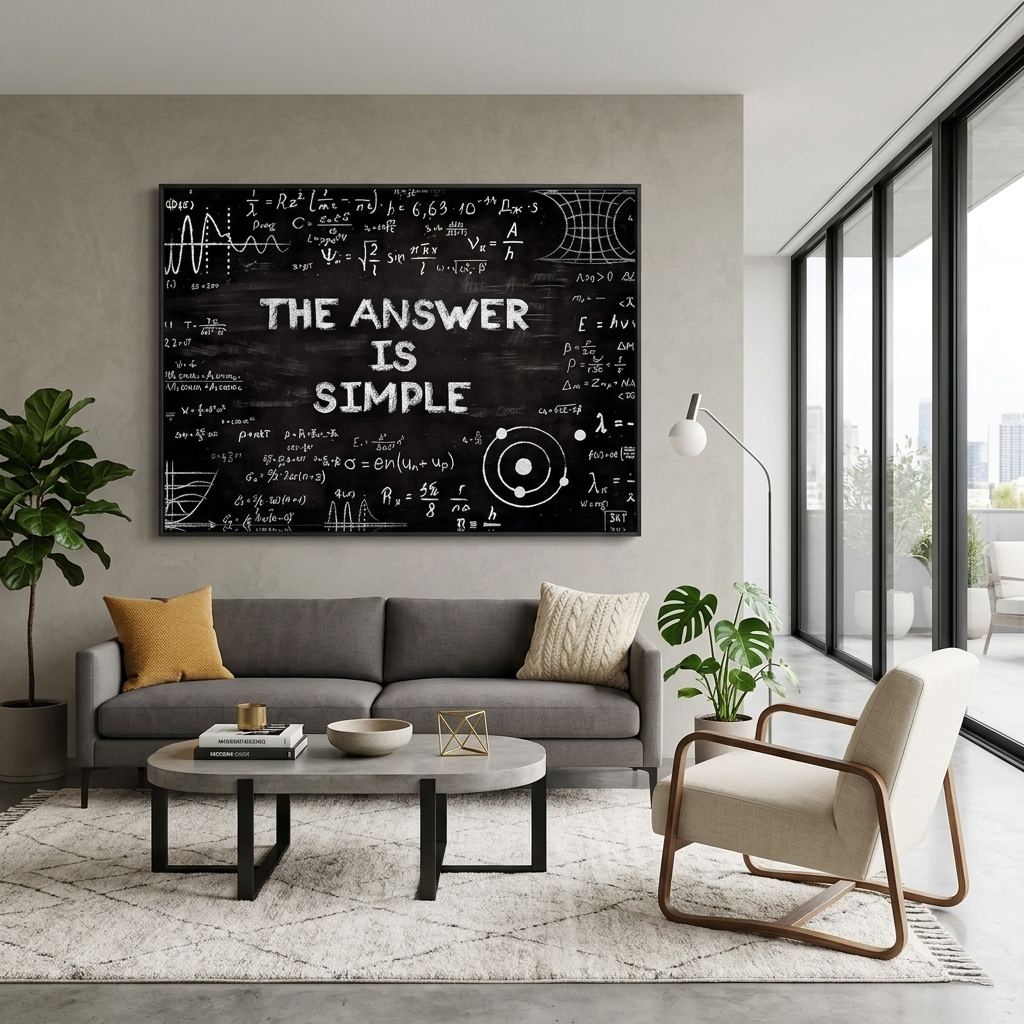 „DIE ANTWORT IST EINFACH“ – motivierender Kunstdruck auf Leinwand.