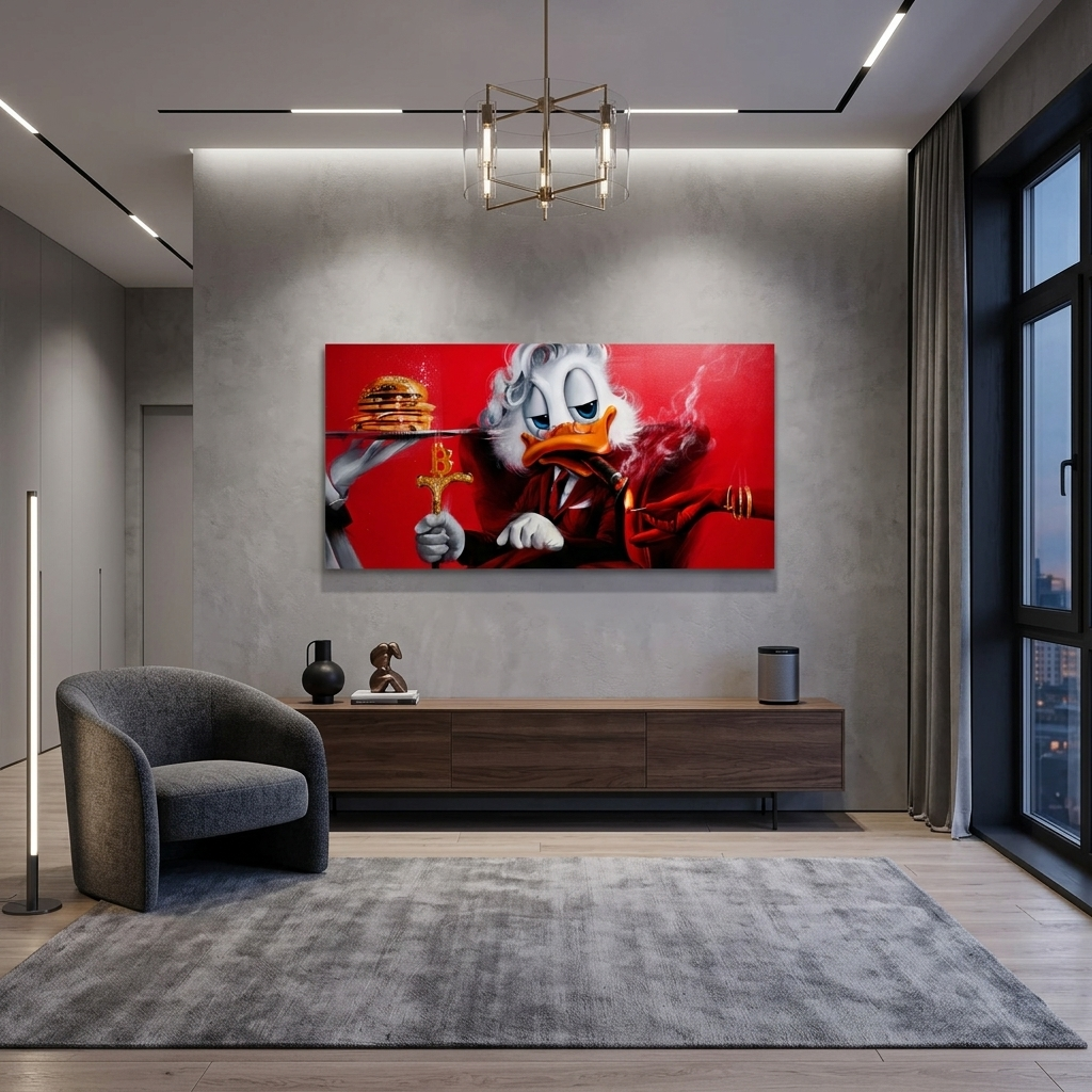 Scrooge, der Bitcoin-Stock, inspirierender Kunstdruck auf Leinwand
