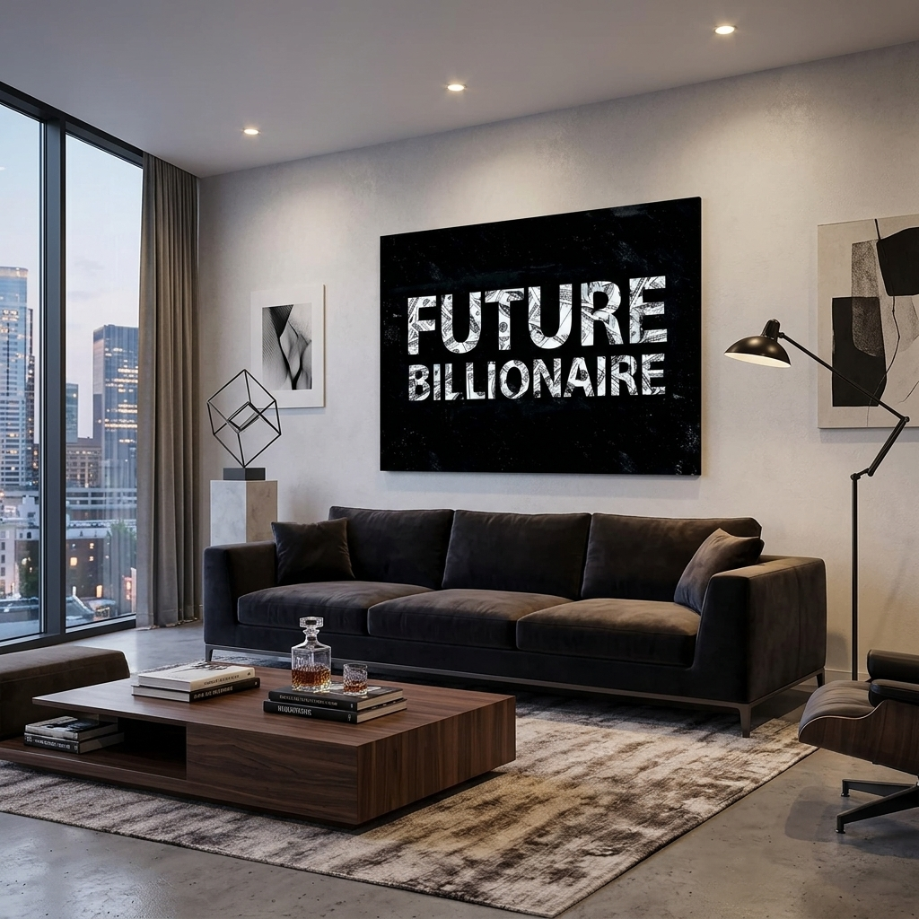 „„Zukünftiger Milliardär.““ Motivierender Kunstdruck auf Leinwand
