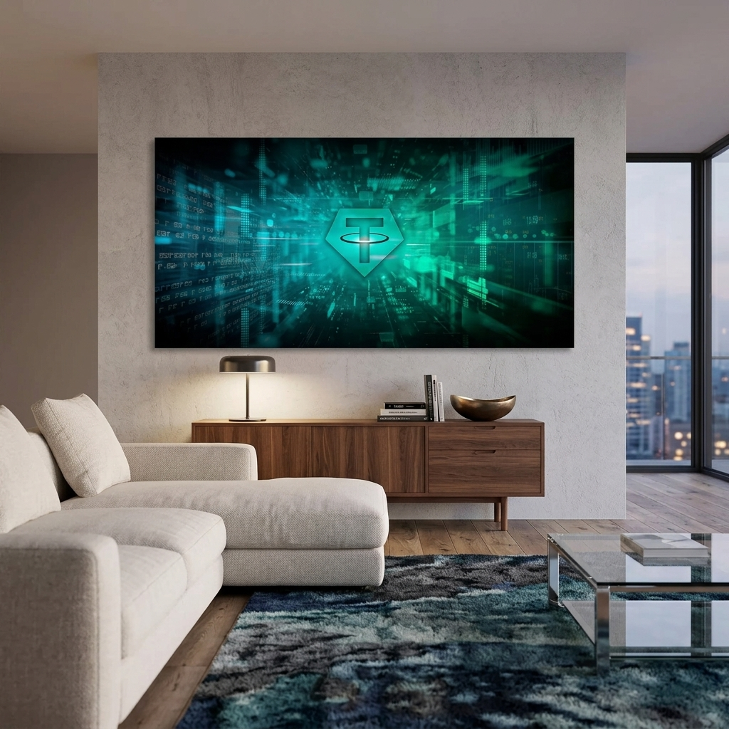 Tether USDT grünes Logo Inspirierender Kunstdruck auf Leinwand