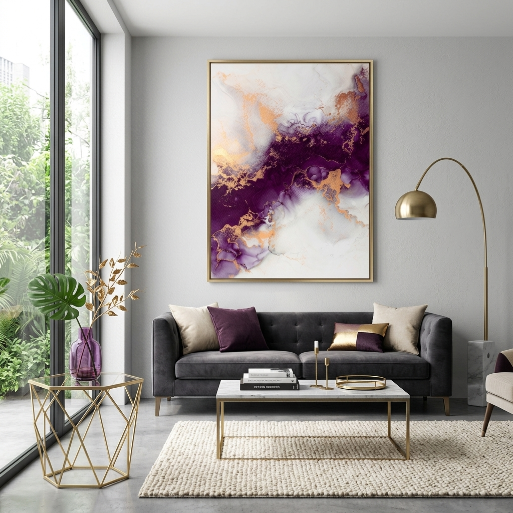 Lila und grau Abstraktion Leinwand Wand Kunstdruck