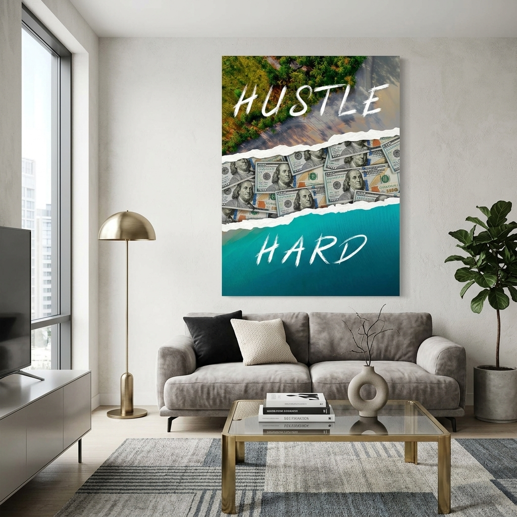 Hustle Hard Motivierender Kunstdruck auf Leinwand